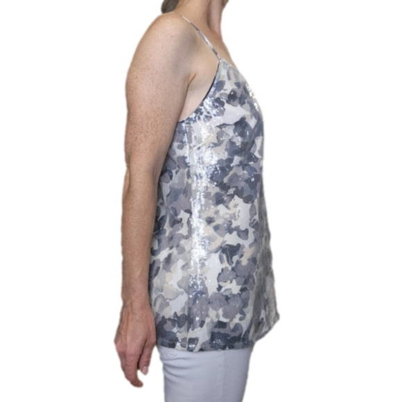 Tank top floral print Sequins Cream and grey colors Size XS BANANA REPUBLIC NWT - Picture 3 of 16